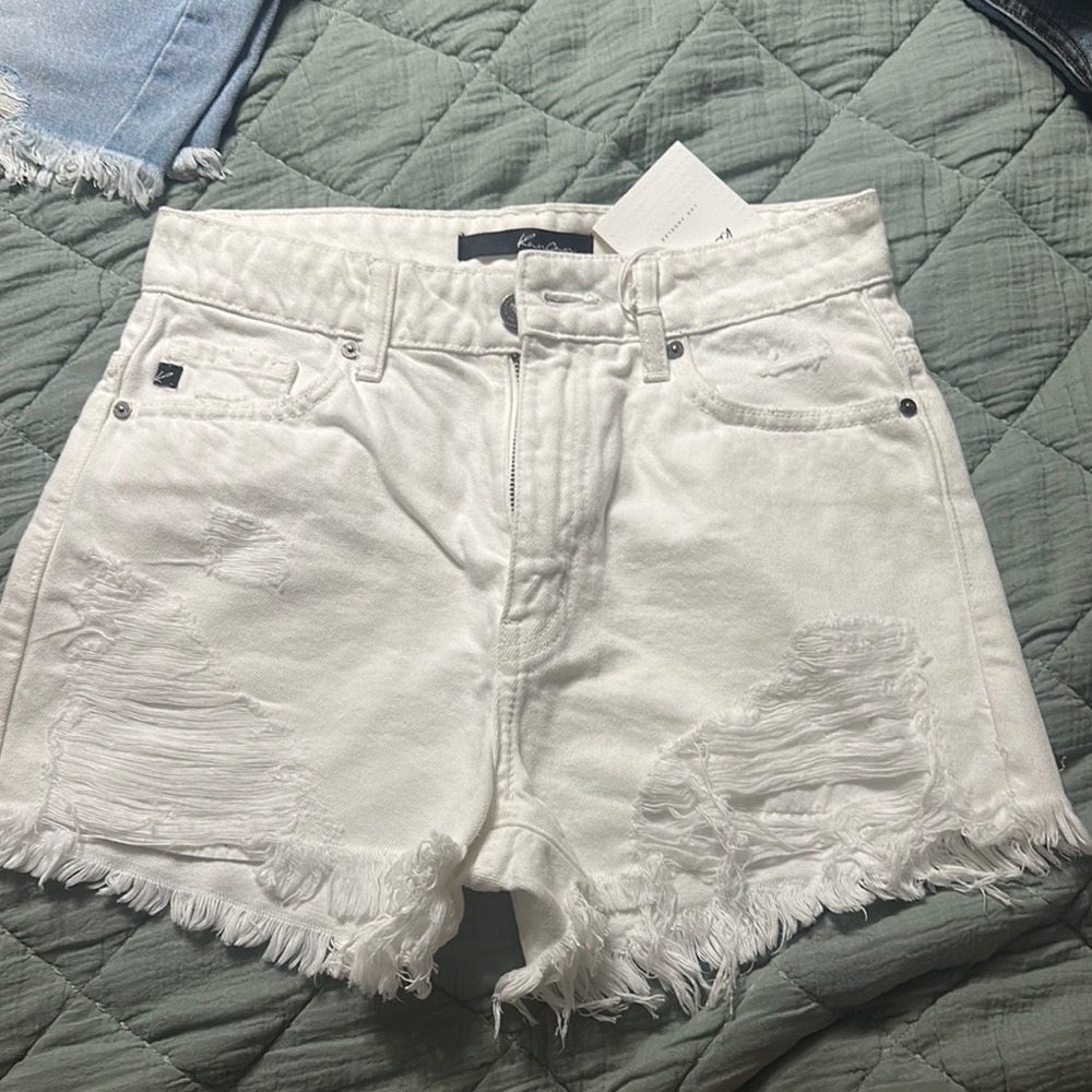 KanCan White Distressed Jean Shorts Frayed Hem